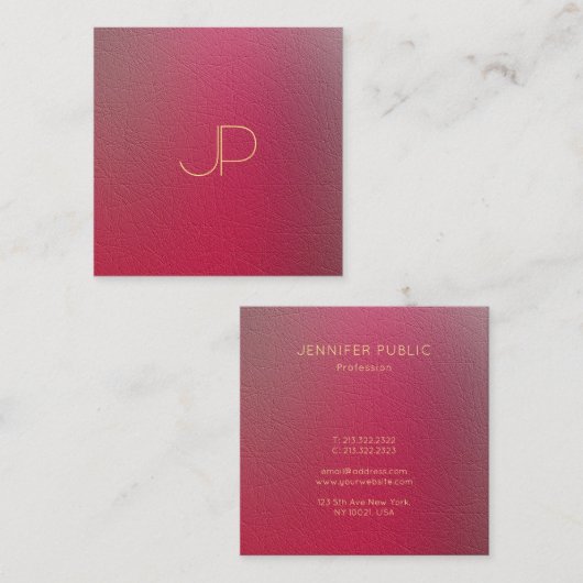 Carte De Visite Carré Monogramme d'or moderne Structure texturé Cool de (Devant / Derrière)