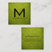 Carte De Visite Carré Monogramme Élégant Acide Moderne Cuir Vert (Devant / Derrière)