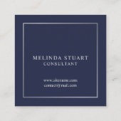 Carte De Visite Carré Monogramme élégant bleu marine et argent (Dos)