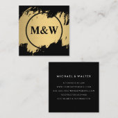 Carte De Visite Carré Monogramme Elegant Faux Gold Grunge (Devant / Derrière)