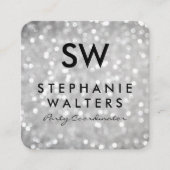 Carte De Visite Carré Monogramme Elegant Grey Parties scintillant (Devant)