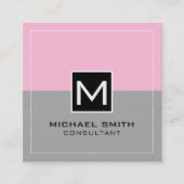 Carte De Visite Carré Monogramme Élégant Gris Moderne Coton Bonbon (Devant)