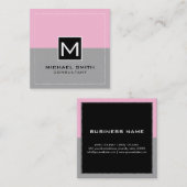 Carte De Visite Carré Monogramme Élégant Gris Moderne Coton Bonbon (Devant / Derrière)