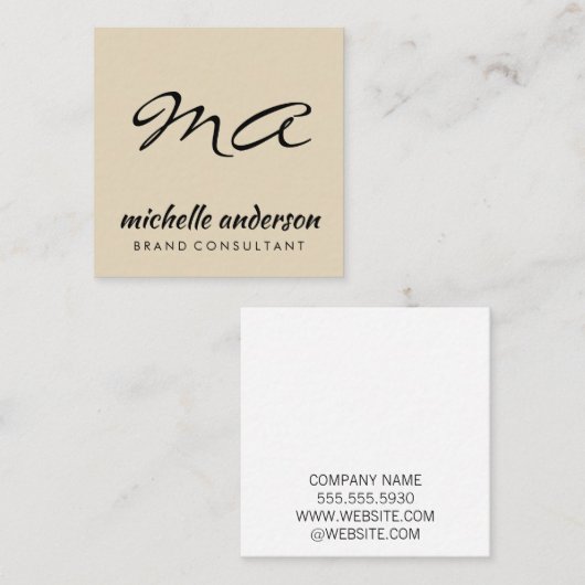 Carte De Visite Carré Monogramme élégant simple (Devant / Derrière)