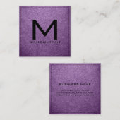 Carte De Visite Carré Monogramme élégant violet africain moderne cuir (Devant / Derrière)