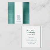 Carte De Visite Carré Monogramme Emerald Green Métallurgie Consultant (Devant / Derrière)