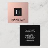 Carte De Visite Carré Monogramme en cuivre or Rose simple et moderne (Devant / Derrière)
