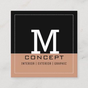 Carte De Visite Carré Monogramme en laiton noir moderne professionnel