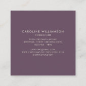 Carte De Visite Carré Monogramme et nom personnalisés simples en violet (Dos)