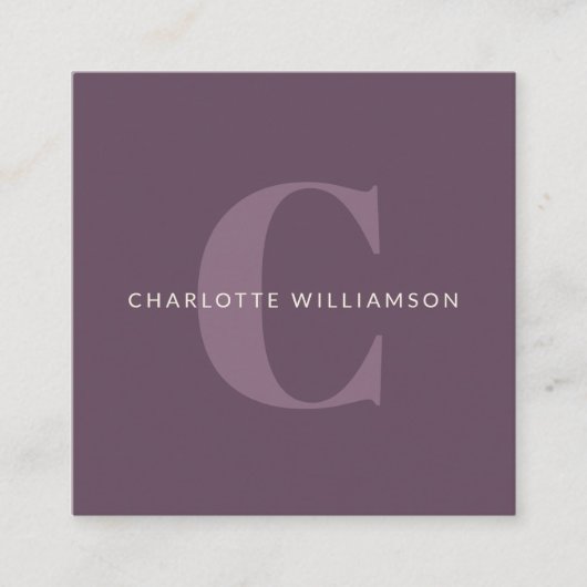 Carte De Visite Carré Monogramme et nom personnalisés simples en violet (Devant)