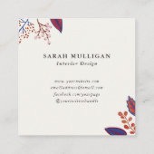 Carte De Visite Carré Monogramme Feuille Bleu et Bourgogne (Dos)