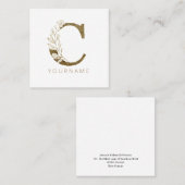 Carte De Visite Carré Monogramme floral C Élégant alliage d'or (Devant / Derrière)