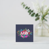 Carte De Visite Carré Monogramme floral de bouquet boho vibrant (Debout devant)