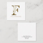 Carte De Visite Carré Monogramme Floral F Élégant Liquide Or (Devant / Derrière)