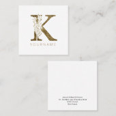 Carte De Visite Carré Monogramme Floral K Élégant Liquide Or (Devant / Derrière)