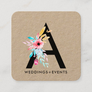 Carte De Visite Carré Monogramme floral papier d'emballage d'aquarelle