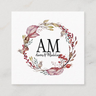 Carte De Visite Carré Monogramme floral personnalisable Cadre Feuillage
