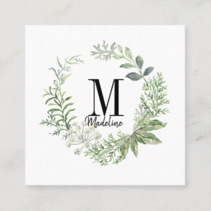 Carte De Visite Carré Monogramme floral sur mesure Liquide vert