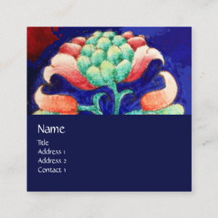 Carte De Visite Carré MONOGRAMME FLORAL VERT ROSE BLEU Stylisé Fleur