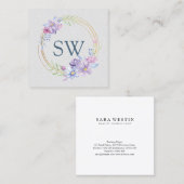Carte De Visite Carré Monogramme floral violet Lilac Consultant en beaut (Devant / Derrière)