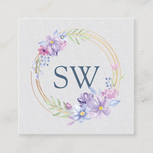 Carte De Visite Carré Monogramme floral violet Lilac Consultant en beaut (Devant)