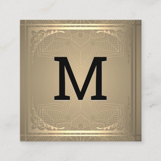 Carte De Visite Carré Monogramme | Gold Décor Carré frontalier (Devant)