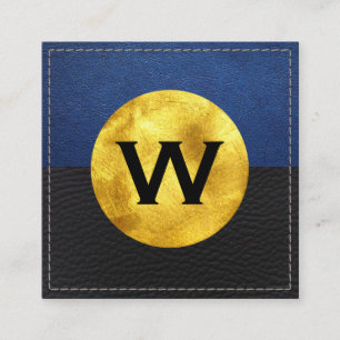 Carte De Visite Carré Monogramme Gold Foil   Bloc couleur cuir