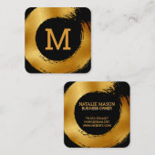 Carte De Visite Carré Monogramme | Gold Foil Circulaire broyée (Devant / Derrière)