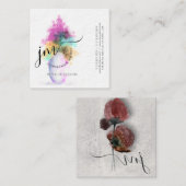 Carte De Visite Carré Monogramme Gris Courbe Professionnelle (Devant / Derrière)