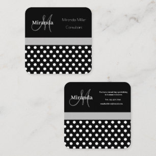 Carte De Visite Carré Monogramme gris noir blanc Polka point