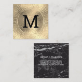 Carte De Visite Carré Monogramme | Huile d'or| Marbre noir (Devant / Derrière)