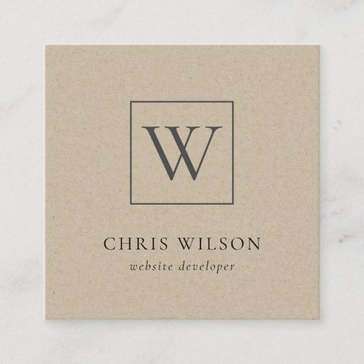 Carte De Visite Carré Monogramme Kraft simple minimal initial (Devant)