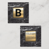 Carte De Visite Carré Monogramme | Métal Or Chic | Marbre noir (Devant / Derrière)
