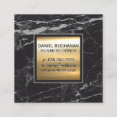 Carte De Visite Carré Monogramme | Métal Or Chic | Marbre noir (Dos)