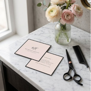 Carte De Visite Carré Monogramme Minimal Luxe Rose Pâle Chic Classique