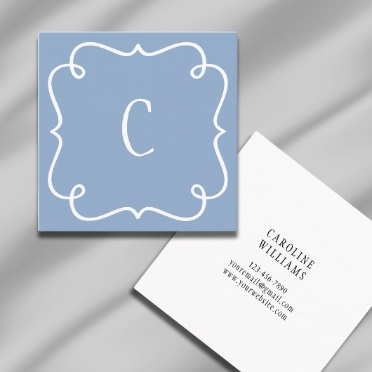 Carte De Visite Carré Monogrammé Minimal tendance Unique Feminine Bleu
