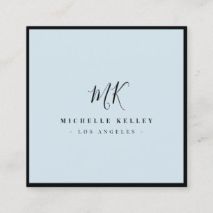 Carte De Visite Carré Monogramme minimaliste de luxe Dusty Bleu Classiqu