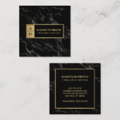 Carte De Visite Carré Monogramme minimum professionnel Marbre or/noir (Devant / Derrière)