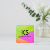 Carte De Visite Carré Monogramme Moderne Blocs de couleurs vives (Debout devant)