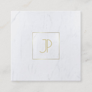 Carte De Visite Carré Monogramme moderne de marbre luxueux d'or de