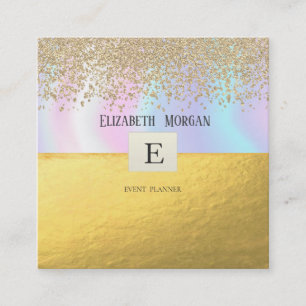 Carte De Visite Carré Monogramme Moderne Élégant Diamants Or Holographiq
