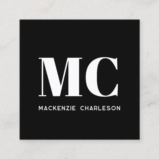 Carte De Visite Carré Monogramme moderne Initiales Nom Noir (Devant)