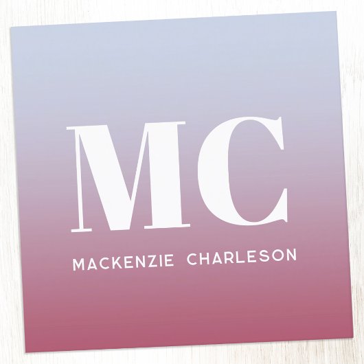 Carte De Visite Carré Monogramme moderne Initiales Nom Pink Blue Gradien