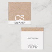Carte De Visite Carré Monogramme moderne Kraft Imprimé blanc pur (Devant / Derrière)