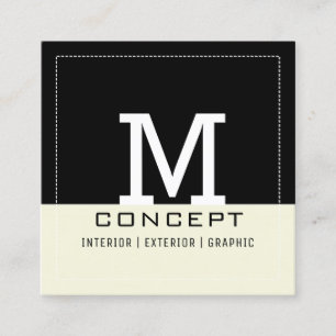 Carte De Visite Carré Monogramme moderne moderne noir beige
