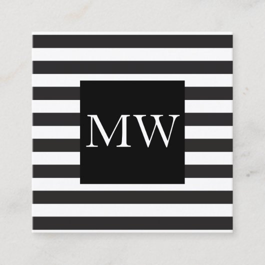 Carte De Visite Carré Monogramme moderne noir blanc rayures (Devant)