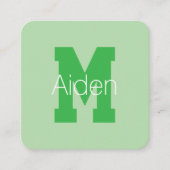 Carte De Visite Carré Monogramme moderne | Pale & Kelly Green (Devant)