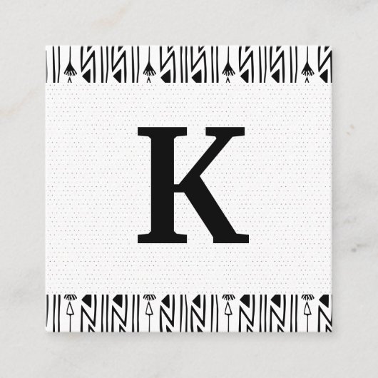 Carte De Visite Carré Monogramme | Motif Boho (Devant)