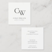 Carte De Visite Carré Monogramme noir et blanc minimal initial (Devant / Derrière)