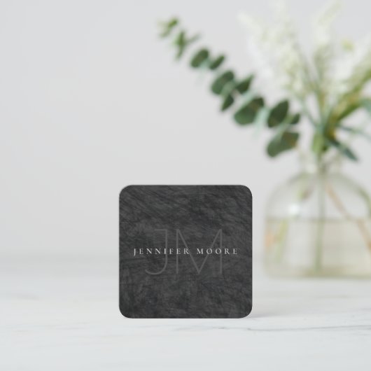 Carte De Visite Carré Monogramme noir gris professionnel (Debout devant)